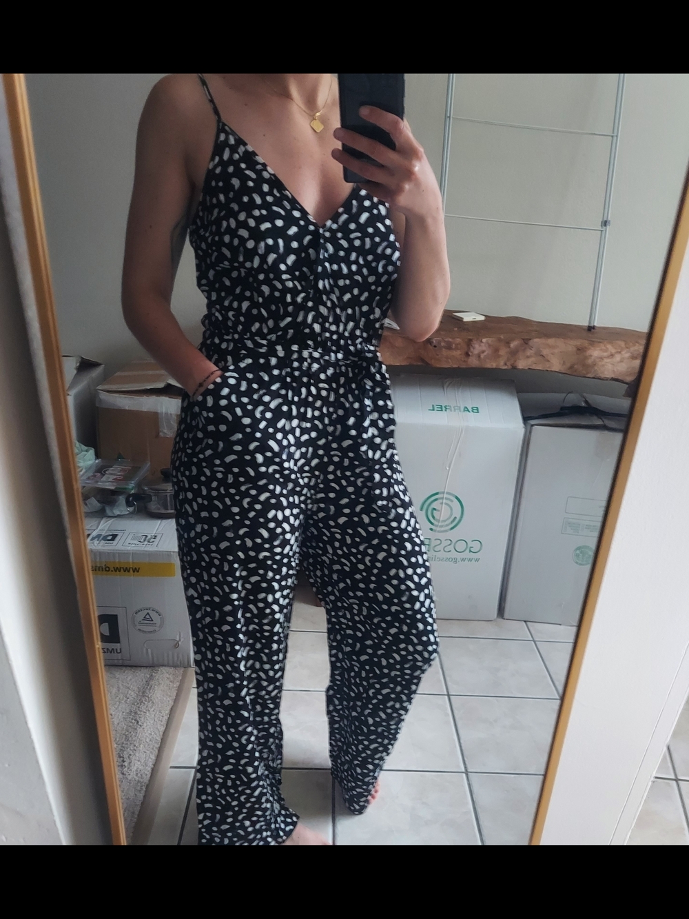 Black & White Printed Wide-Leg Jumpsuit